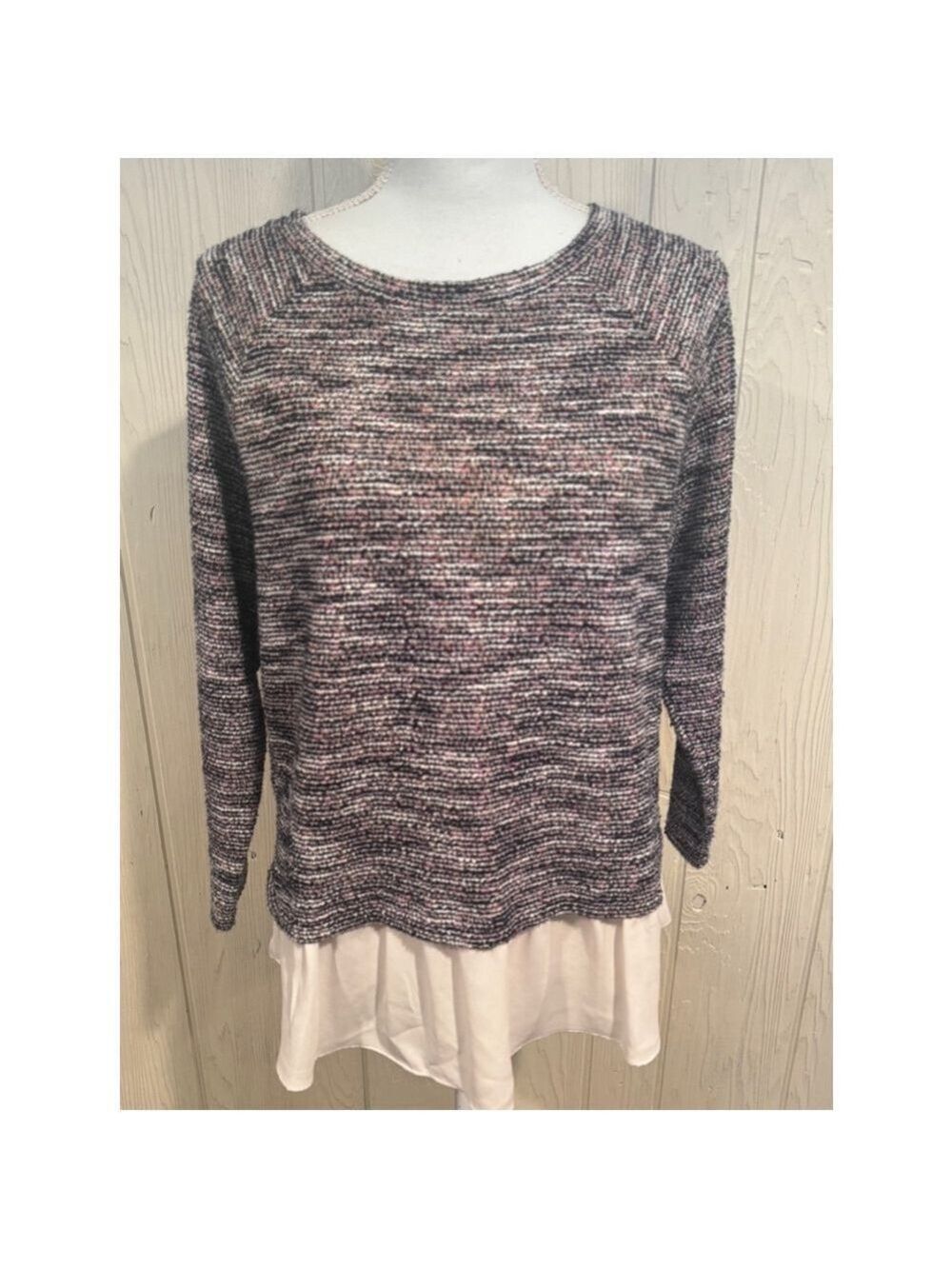 Loft Black Pink Tweed Ruffle Sweater Medium